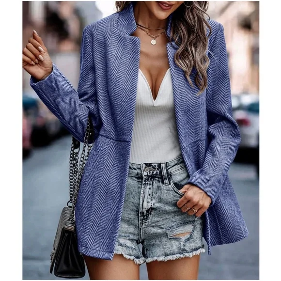 Classic Khaki Herringbone Blazer Jacket Coat - Picture 2 of 9